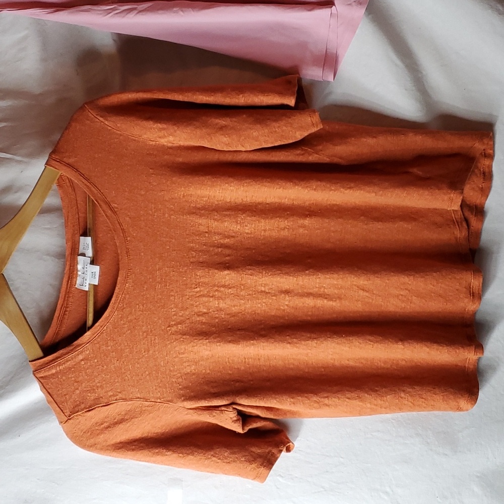 Slub knit Linen knit short sleeve  top Nicole Miller Clay Orange L